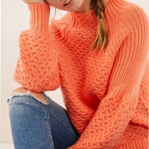 Anthropologie Bia Mock Neck Tunic Sweater | M | Coral | GUC